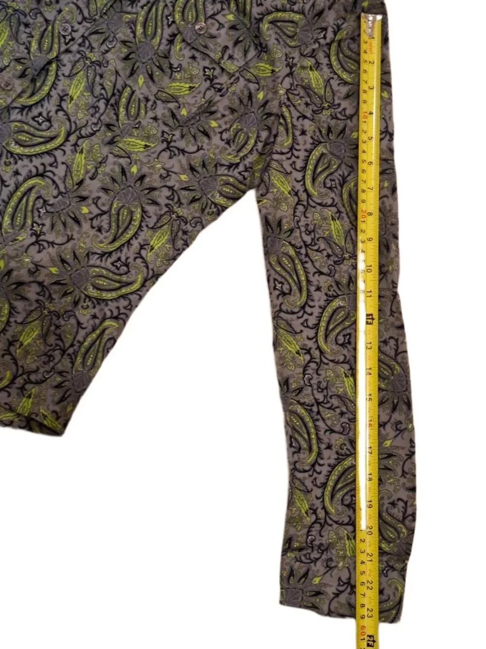 Michael Kors Gray Green Paisley 100% Cotton Button‑Up Button-Down Shirt Size L - Picture 9 of 10